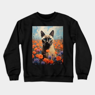 Retro Vintage Siamese Cat Art | Feline Garden Delight Crewneck Sweatshirt